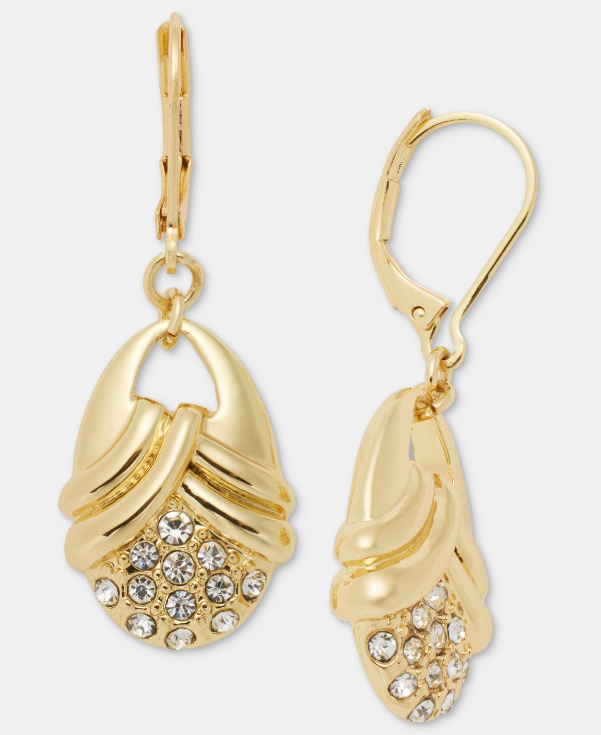 Anne Klein Pave Textured Oval Drop Earrings