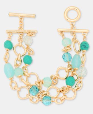 Gold-Tone Three-Row Stone Beaded Line Bracelet