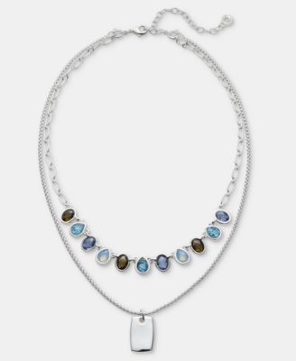 Blue Stone Dog Tag Pendant Necklace
