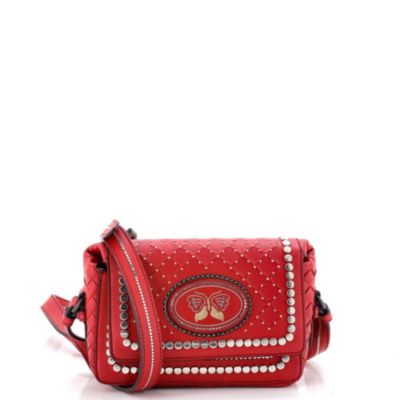 Small Flap Crossbody Bag Studded Leather with Intrecciato Detail