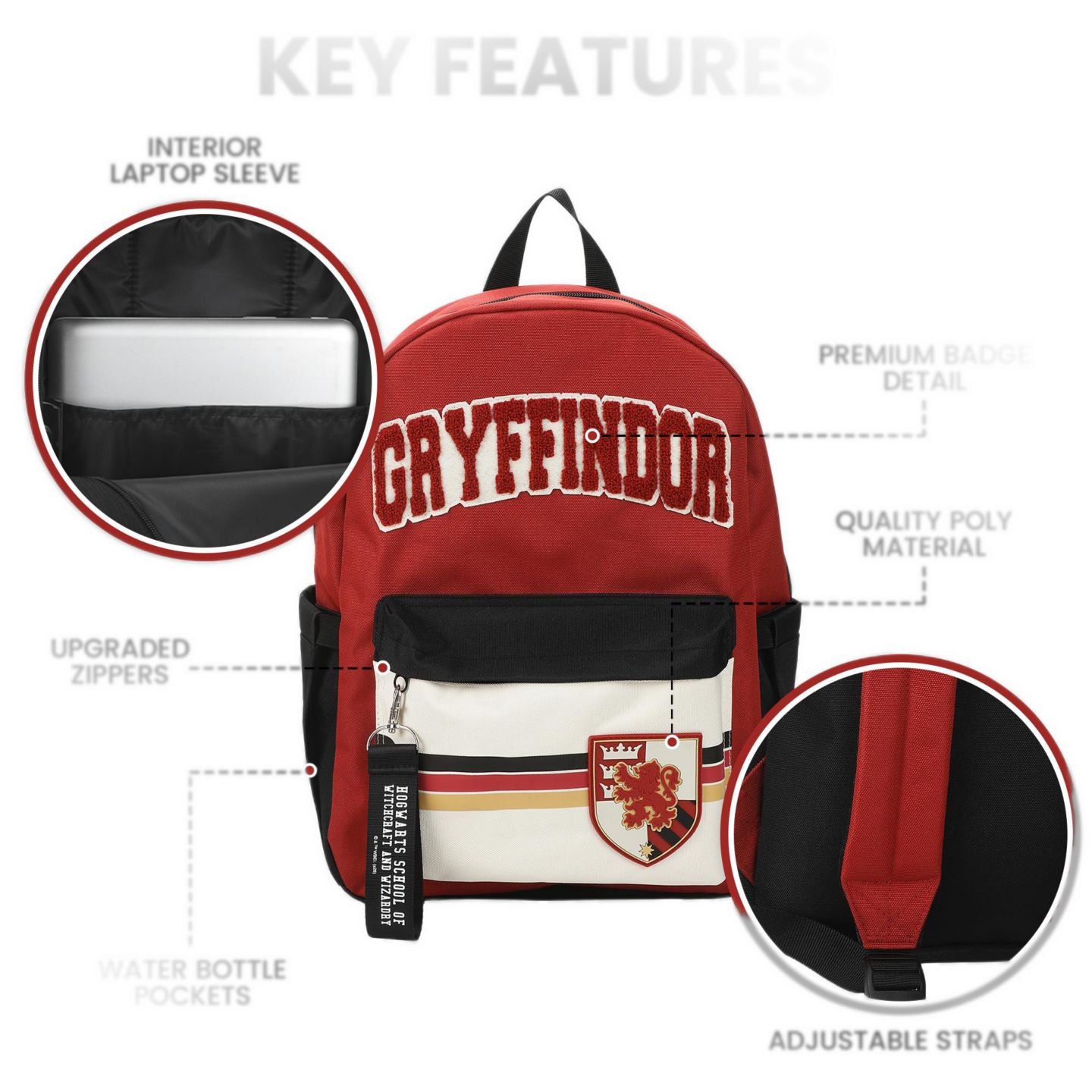 Рюкзак Harry Potter Gryffindor Crest 16.5" Adult Red, цвет: Красный / Чёрный — фото 2