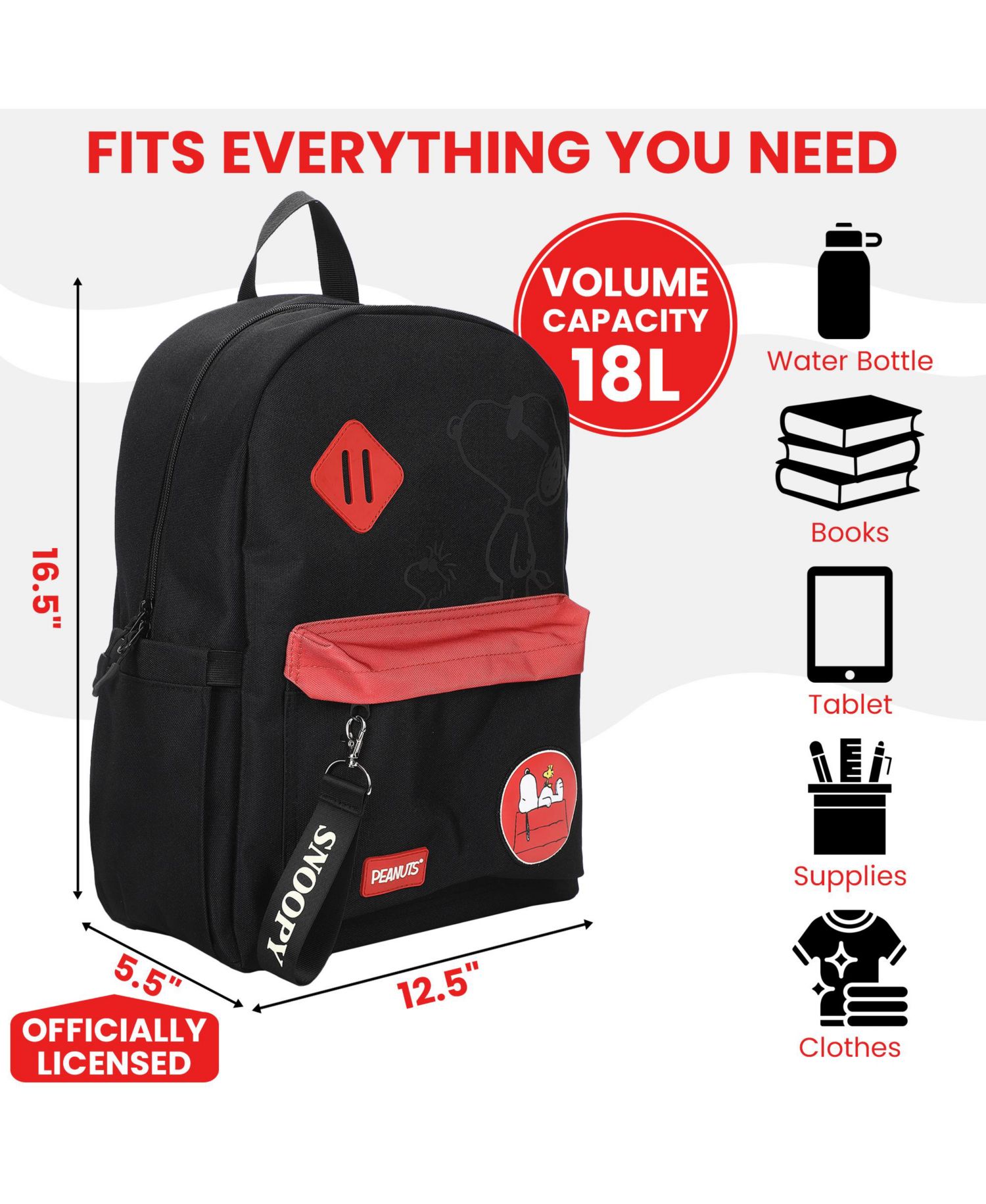 Snoopy Line Art 16.5" Adult Backpack