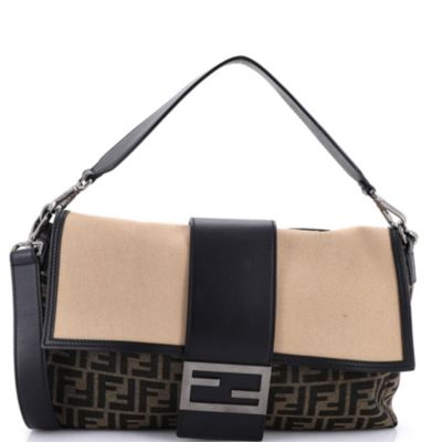 Large Baguette Convertible Belt Bag Zucca Canvas with Canvas and Leather