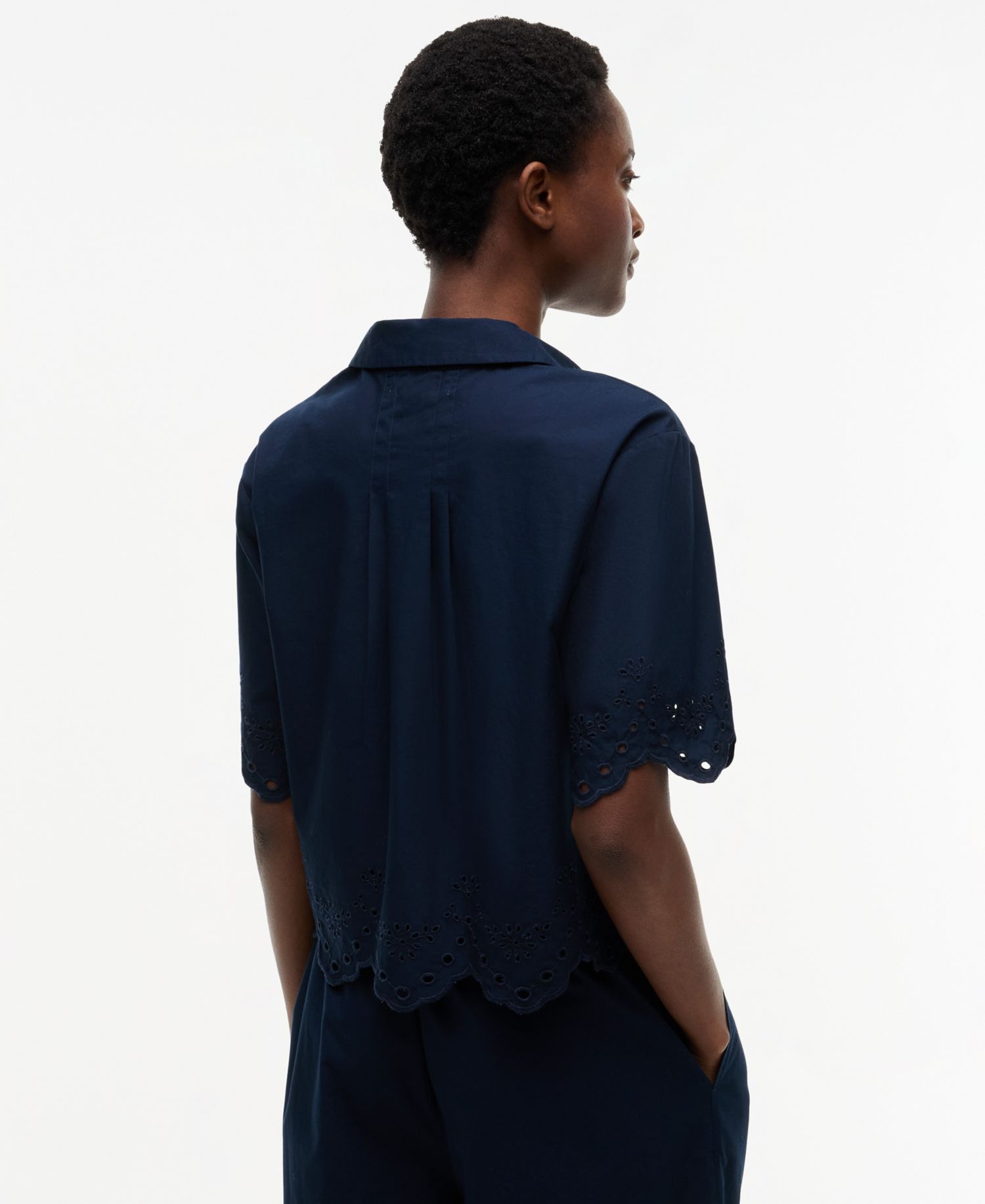 Women's Broderie Short-Sleeve Cotton Shirt