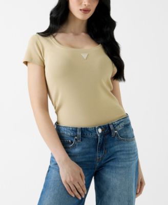 Women's Short-Sleeve Triangle Patch Scoop Neck T-Shirt