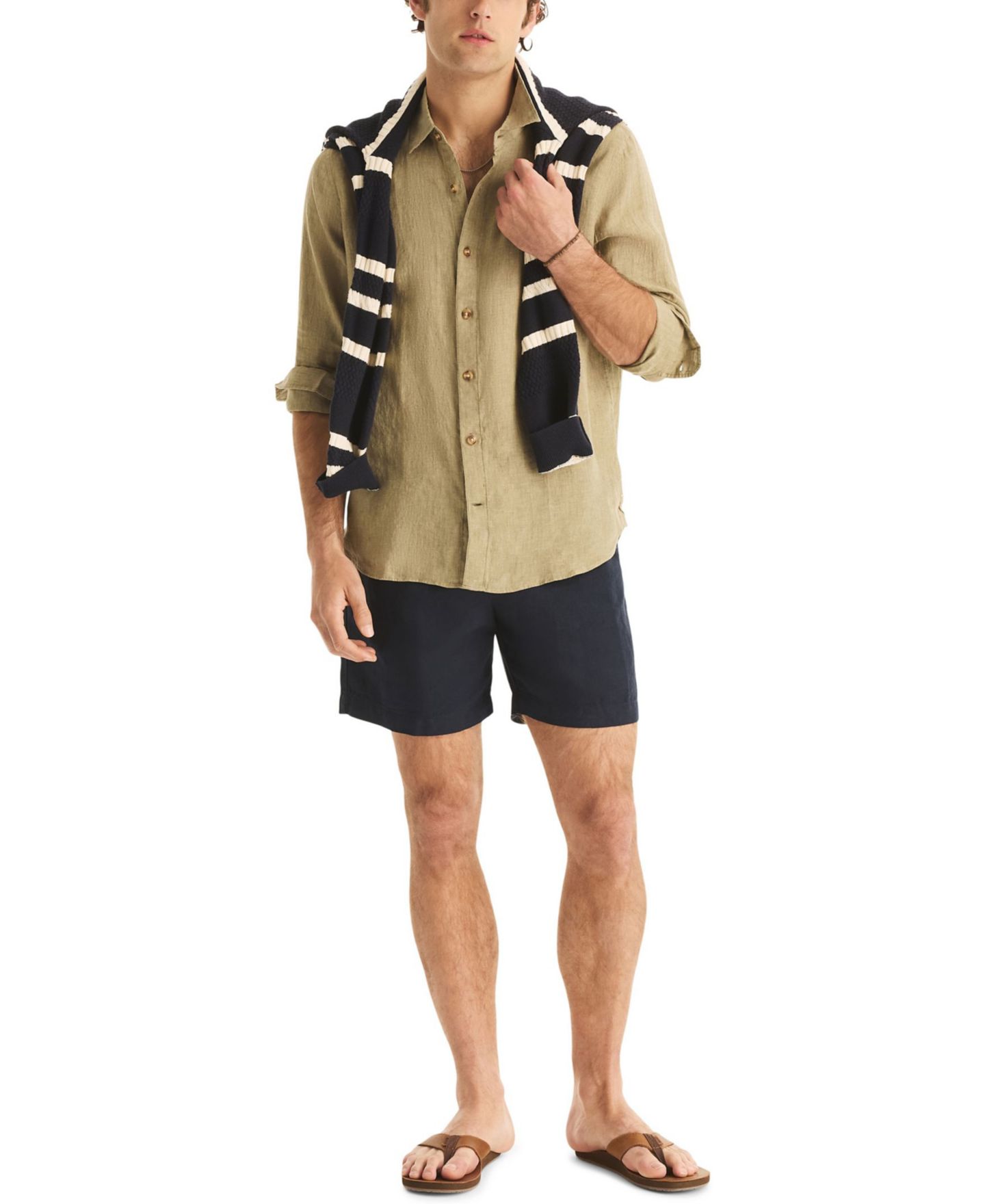 Мужская рубашка Nautica Long-Sleeve Linen, цвет: Зелёный — фото 5