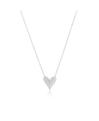 Half and Half CZ Single Heart Necklace Sterling Silver