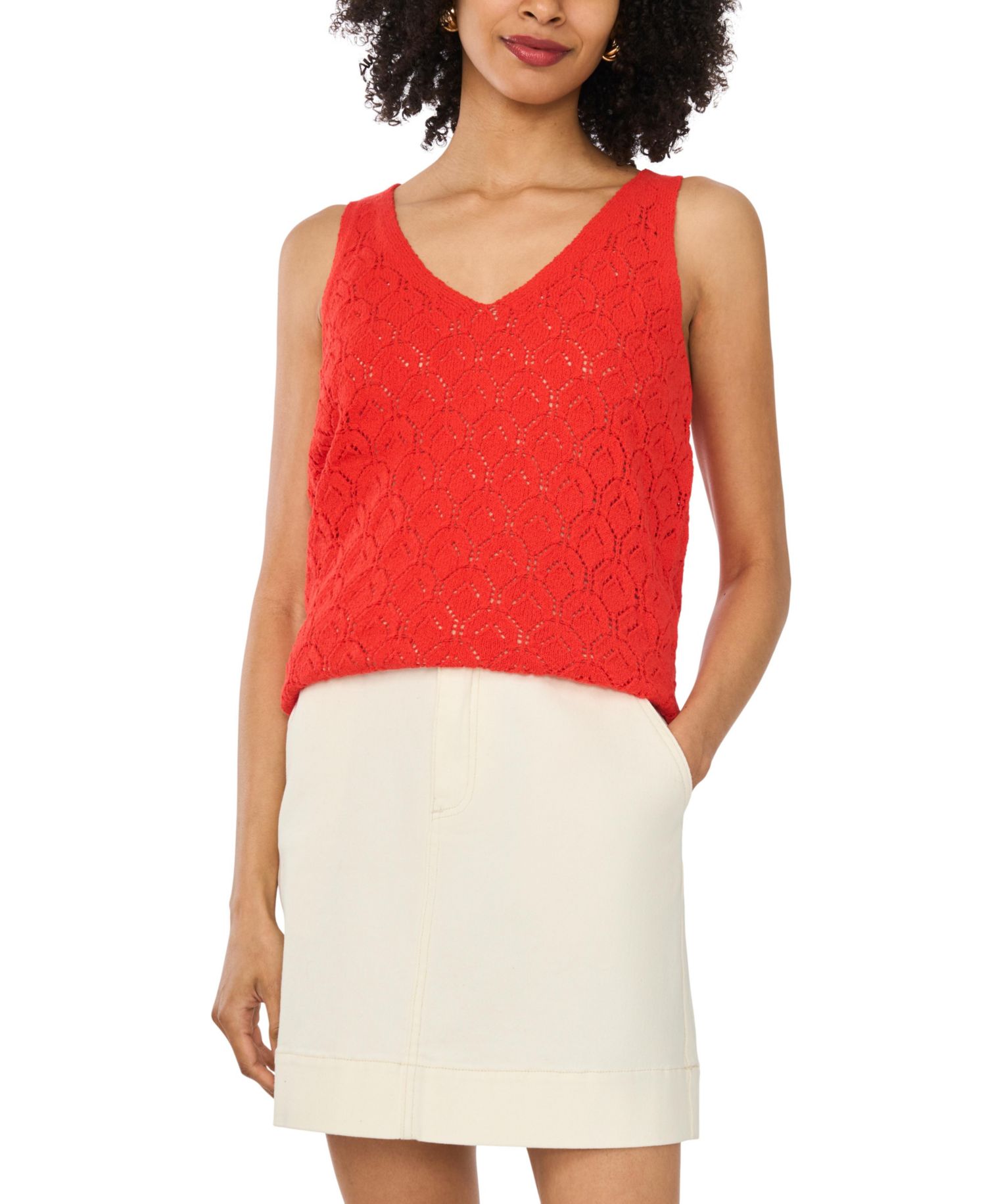 Women's Cotton-Blend Pointelle Tank Top