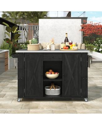 Outdoor Kitchen Storage Island Fir Wood Kitchen Island with Stainless Steel Top