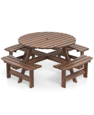 Round Picnic Table Set for 8 Person with Benches, Circular Outdoor Dining Table