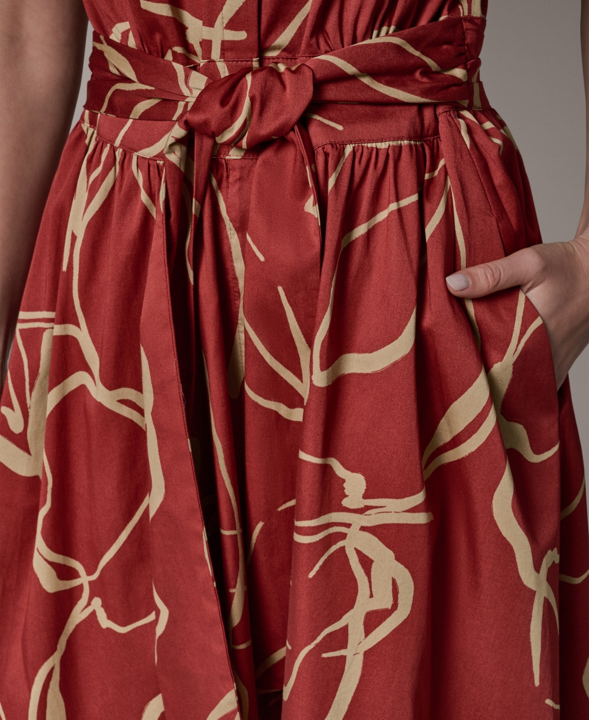 Donna Karan New York Women's Printed Tie Belt V-Neck Midi Dress