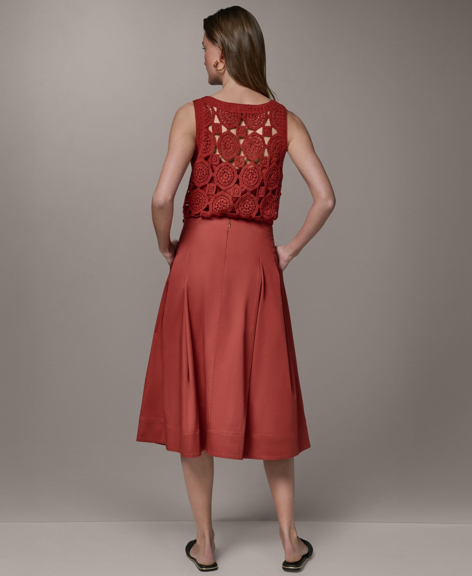 Women's Back Zipper Pleated Midi Skirt