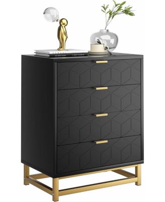 4 Drawer Dresser, Large Dresser for Bedroom with 4 Large Drawers, Modern Dressers with Gold Metal Handles for Hallway,