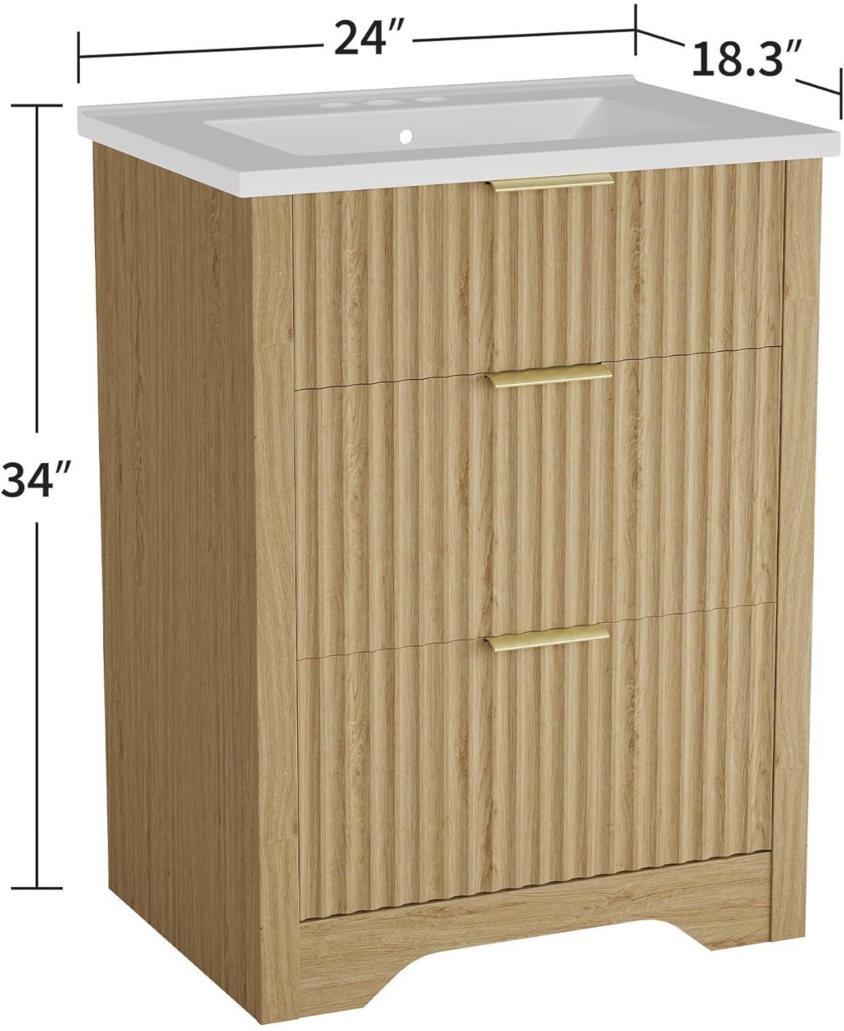 gaomon Fluted Bathroom Vanity with Sink, Farmhouse Freestanding Cabinet with 2 Drawers and Flip-Down Storage, Space-Saving for Small Bathroom