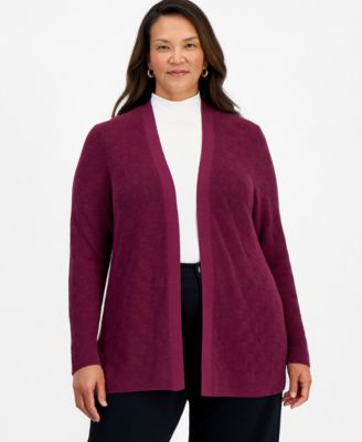 Plus Size Textured Open-Front Cotton Cardigan Sweater, Macy's Exclusive 