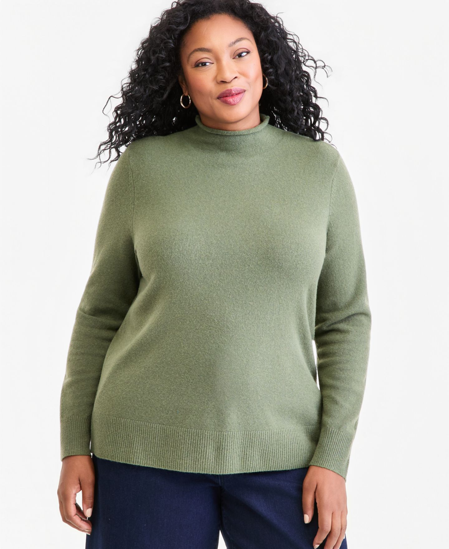 Женский свитер Style & Co Plus Size Luxsoft Mock-Neck Long-Sleeve, цвет: Зелёный — фото 1