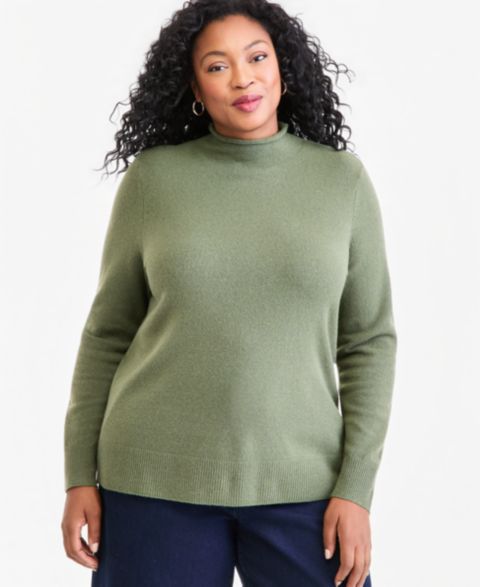 Женский свитер Style & Co Plus Size Luxsoft Mock-Neck Long-Sleeve, цвет: Зелёный