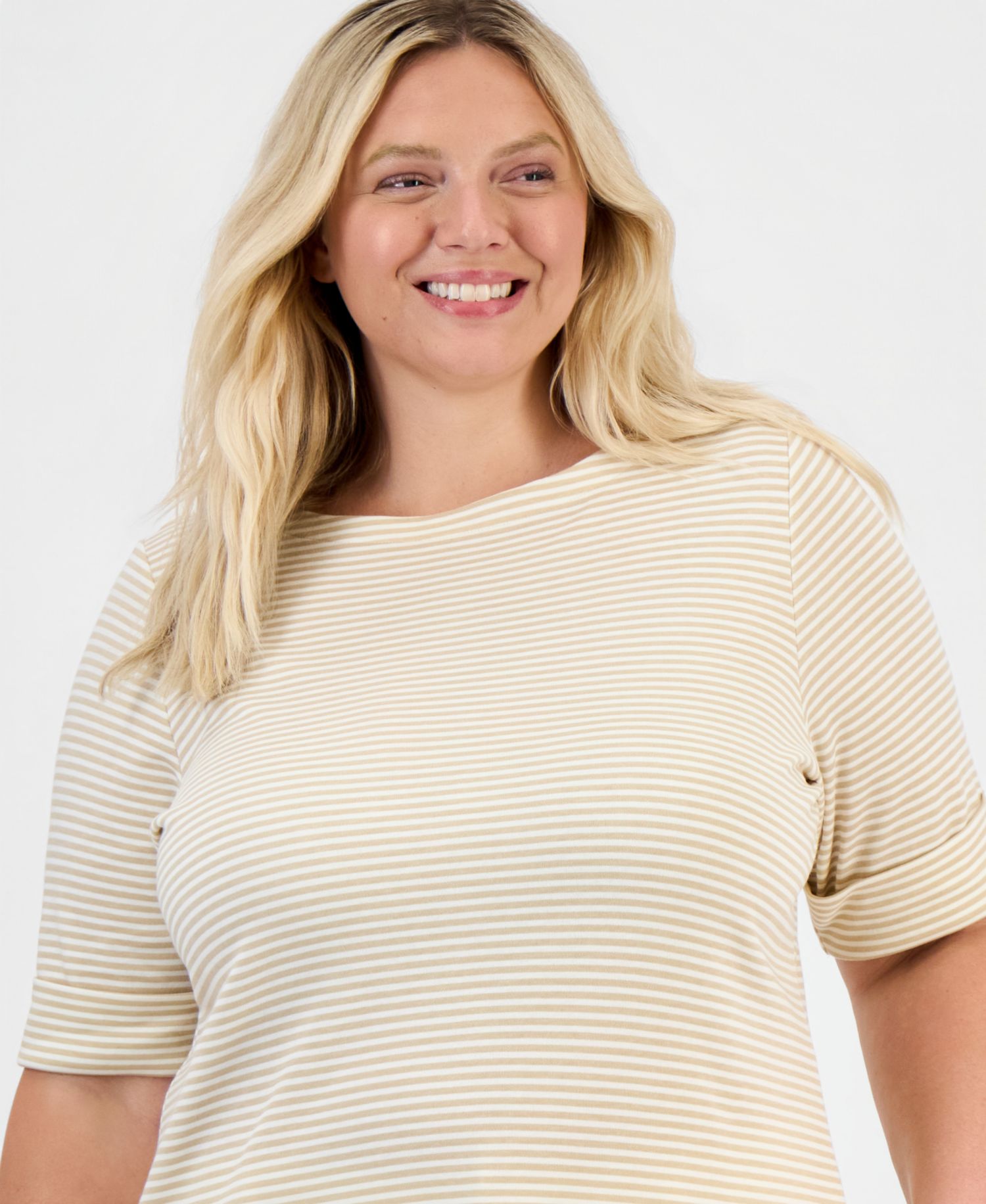 Petite Printed Elbow Sleeve Boatneck Top
