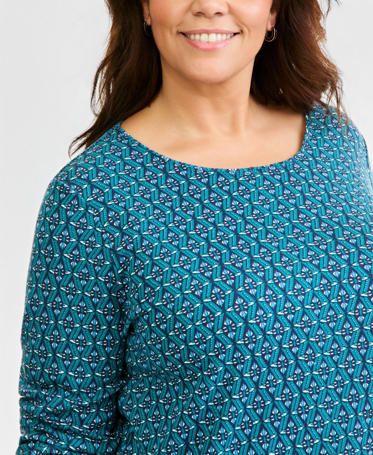 Petite Printed Long-Sleeve Scoop-Neck Top