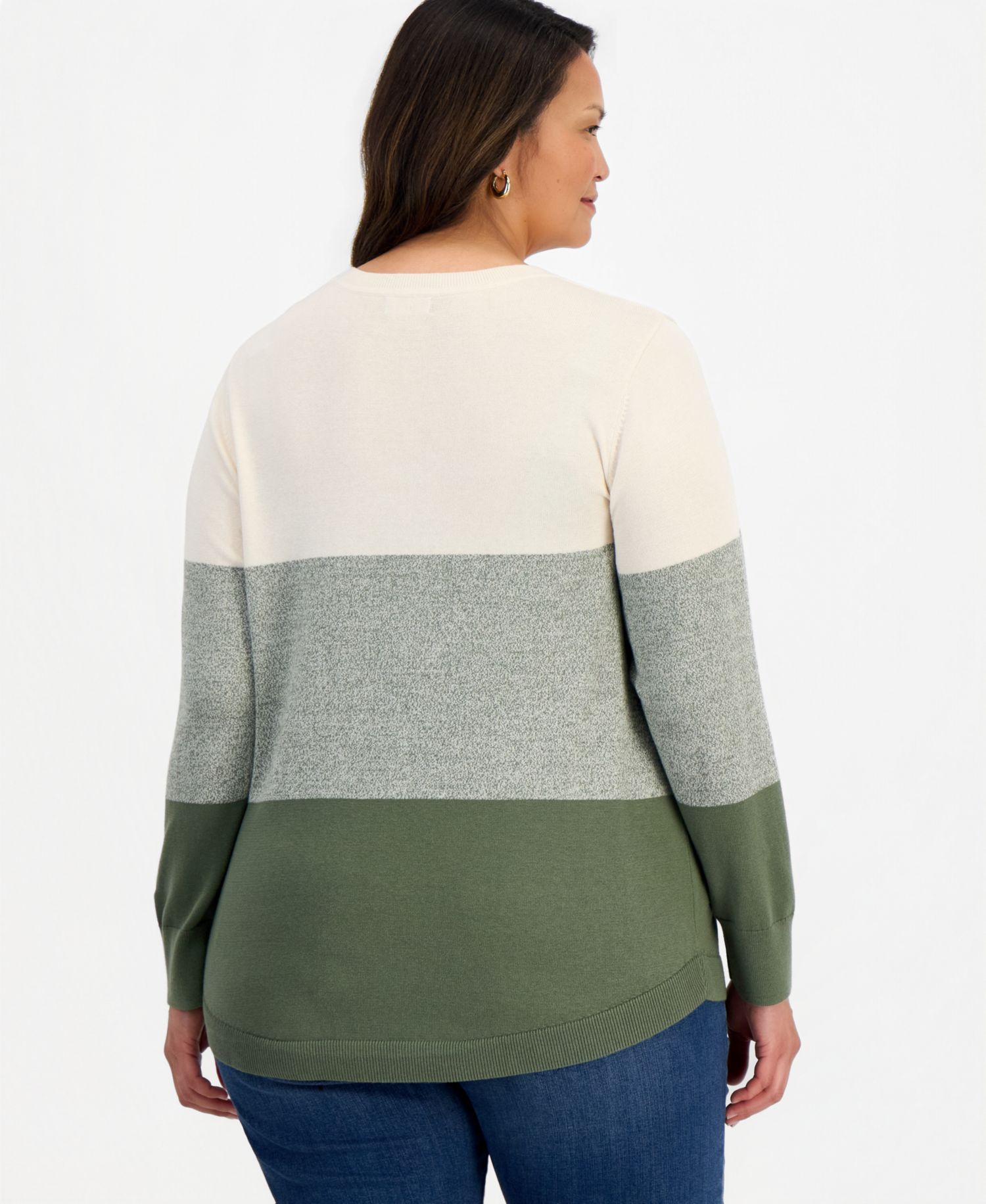 Petite Cotton Colorblocked Curved-Hem Sweater