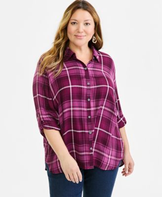 Plus Size Plaid Button-Up Shirt