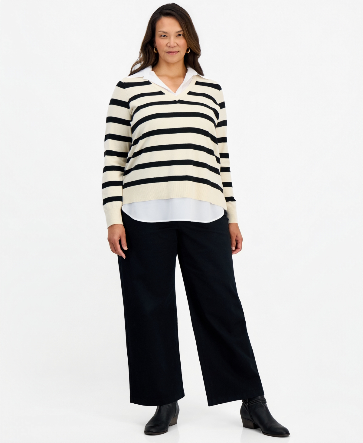 Style & Co Plus Stripe Two-Fer Long-Sleeve Sweater, Macy's Exclusive