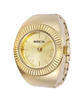 Women's 48947 Mini Ring Watch Quartz 2 Hand Gold Dial Watch