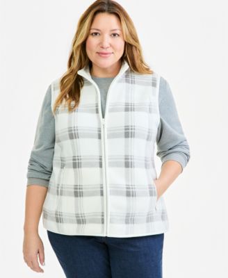 Plus Size Plaid Fleece Zip-Front Vest