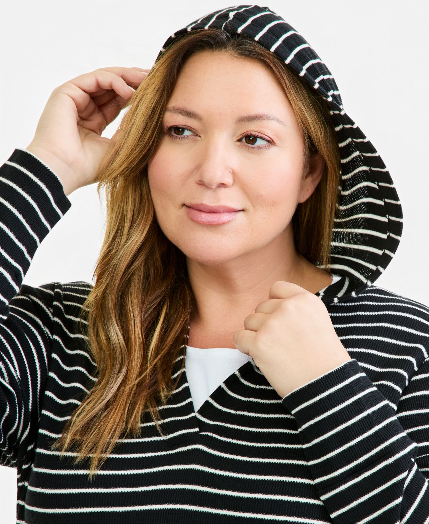Plus Striped Waffle Hoodie