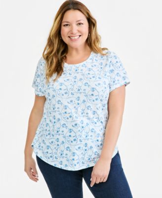 Plus Size Printed Short-Sleeve Crewneck T-Shirt