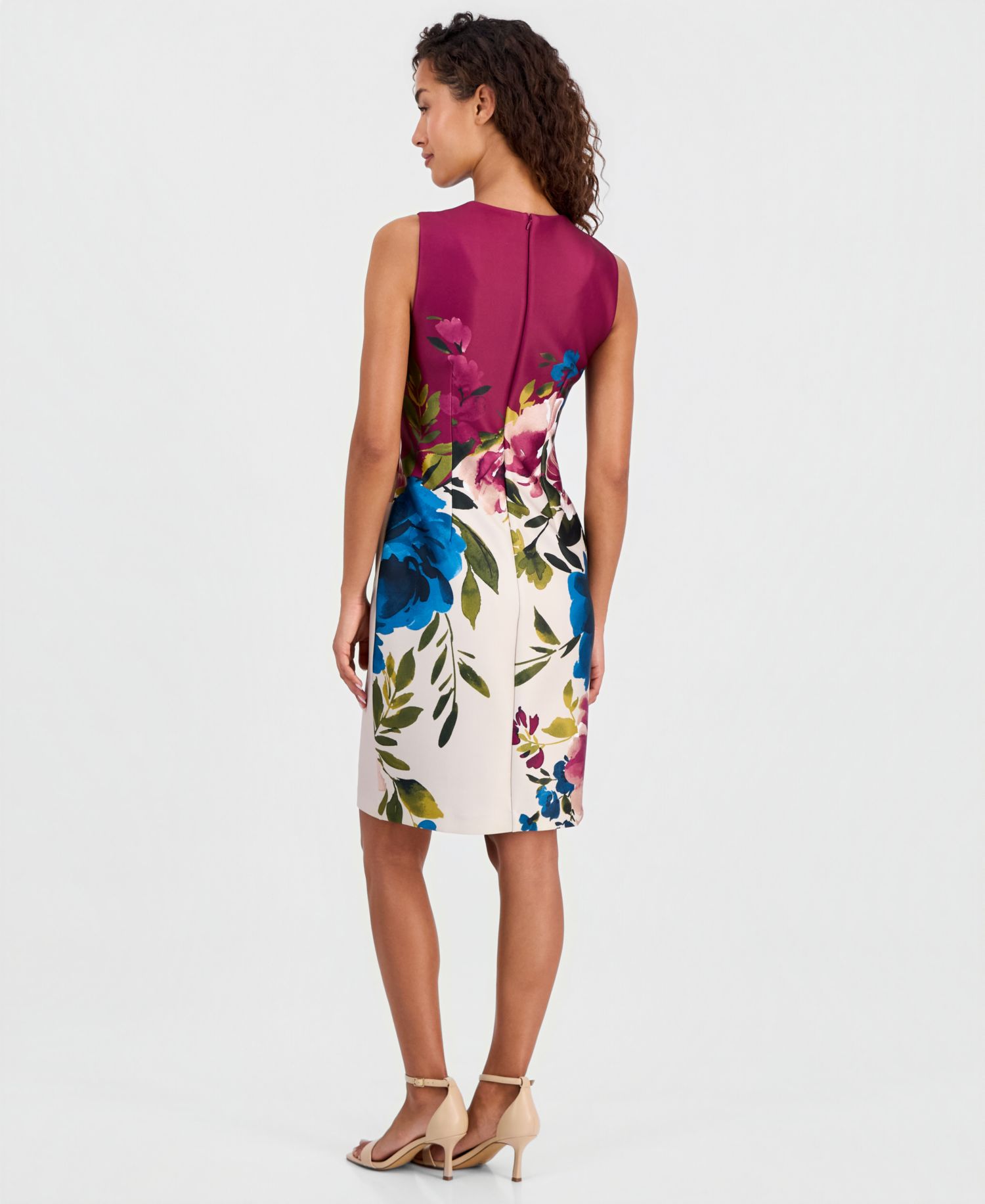 Petite Sleeveless Printed Scuba Sheath Dress