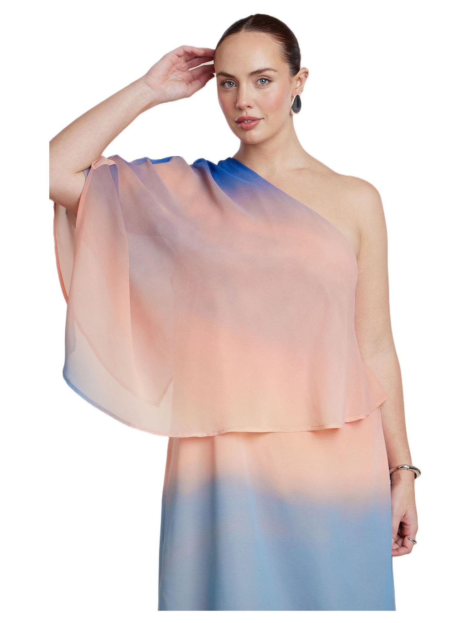 Women's Printed Cape Maxi Dress