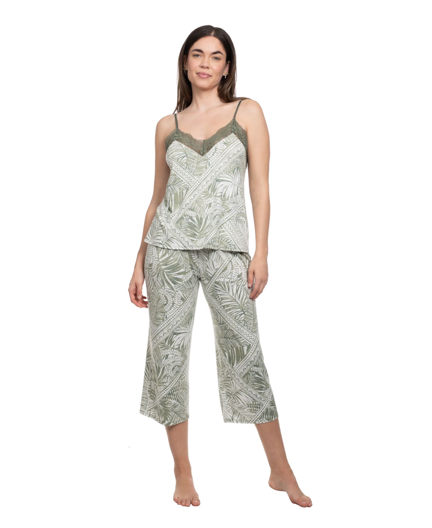 Women's V-Neck Cami Top and Cropped Pants, 2-Piece Set