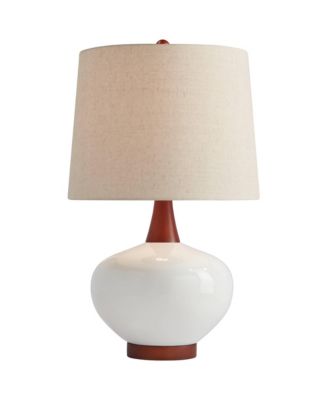 Modern Table Lamp with USB Charging Port  High Ivory Ceramic  Drum Shade for Living Room Desk Bedroom House