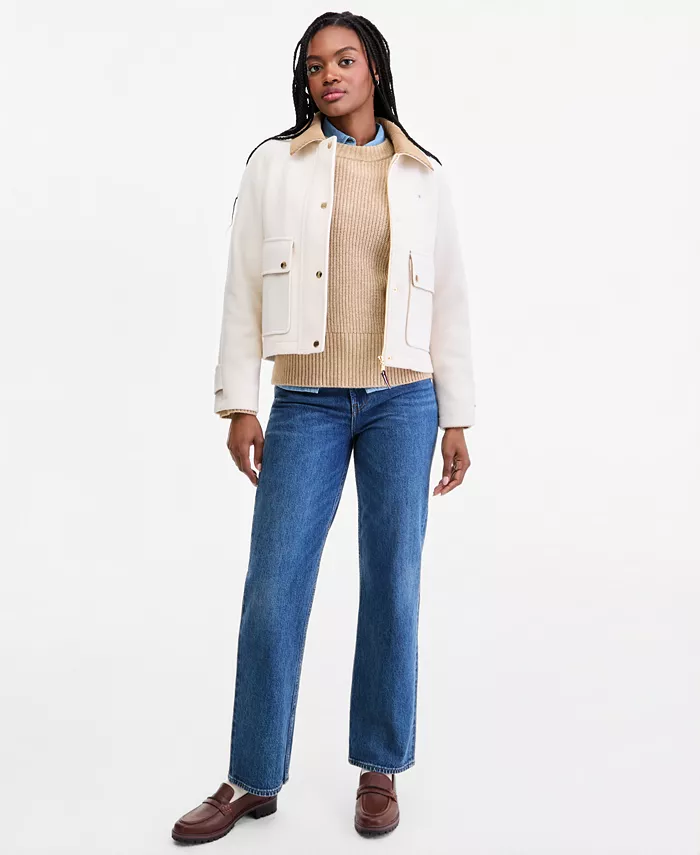 Women's Corduroy Collar Bomber Jacket - thumbnail 4