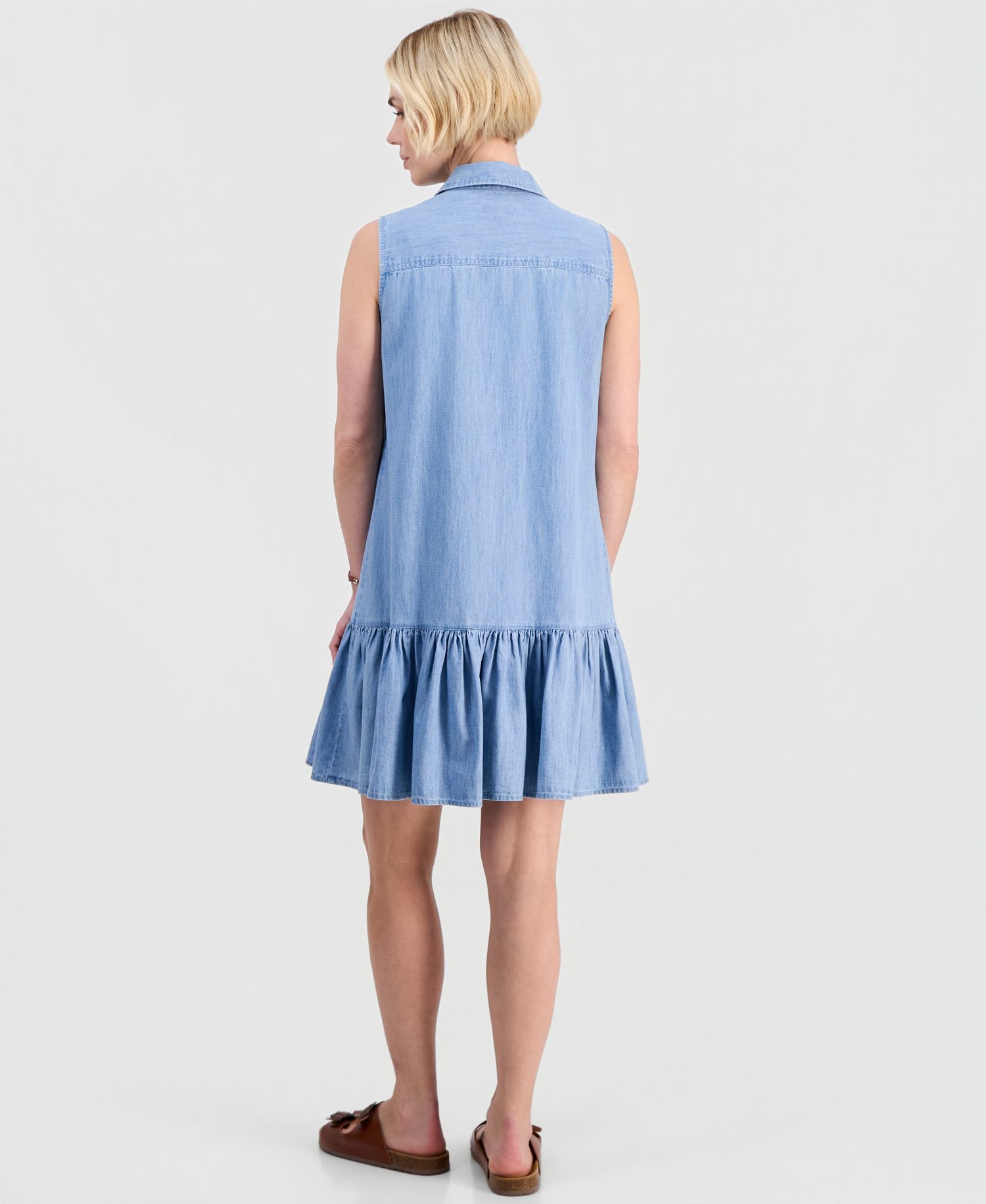 Petite Cotton Chambray Sleeveless Dress