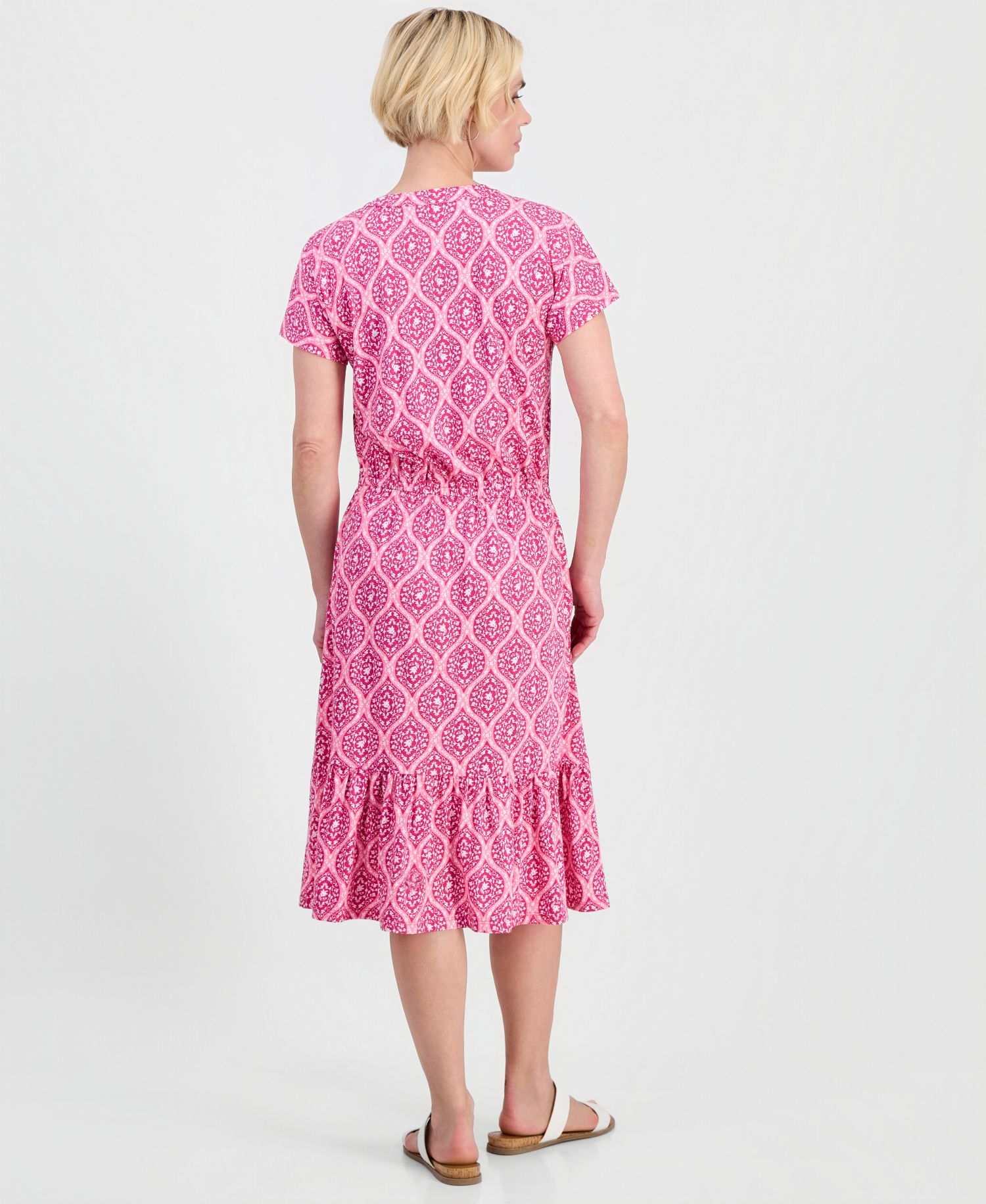 Petite Printed V-Neck Midi Dress