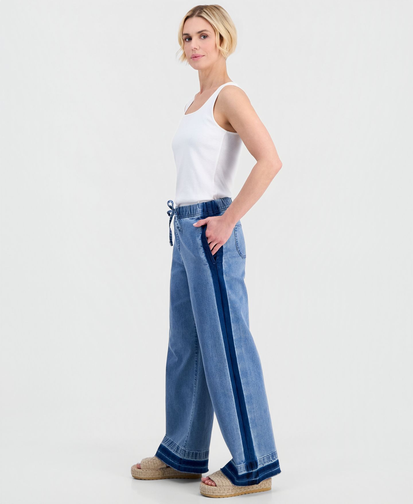 Женские брюки Style & Co Petite High-Rise Two-Tone Pull-On Wide-Leg, цвет: Варёный — фото 6