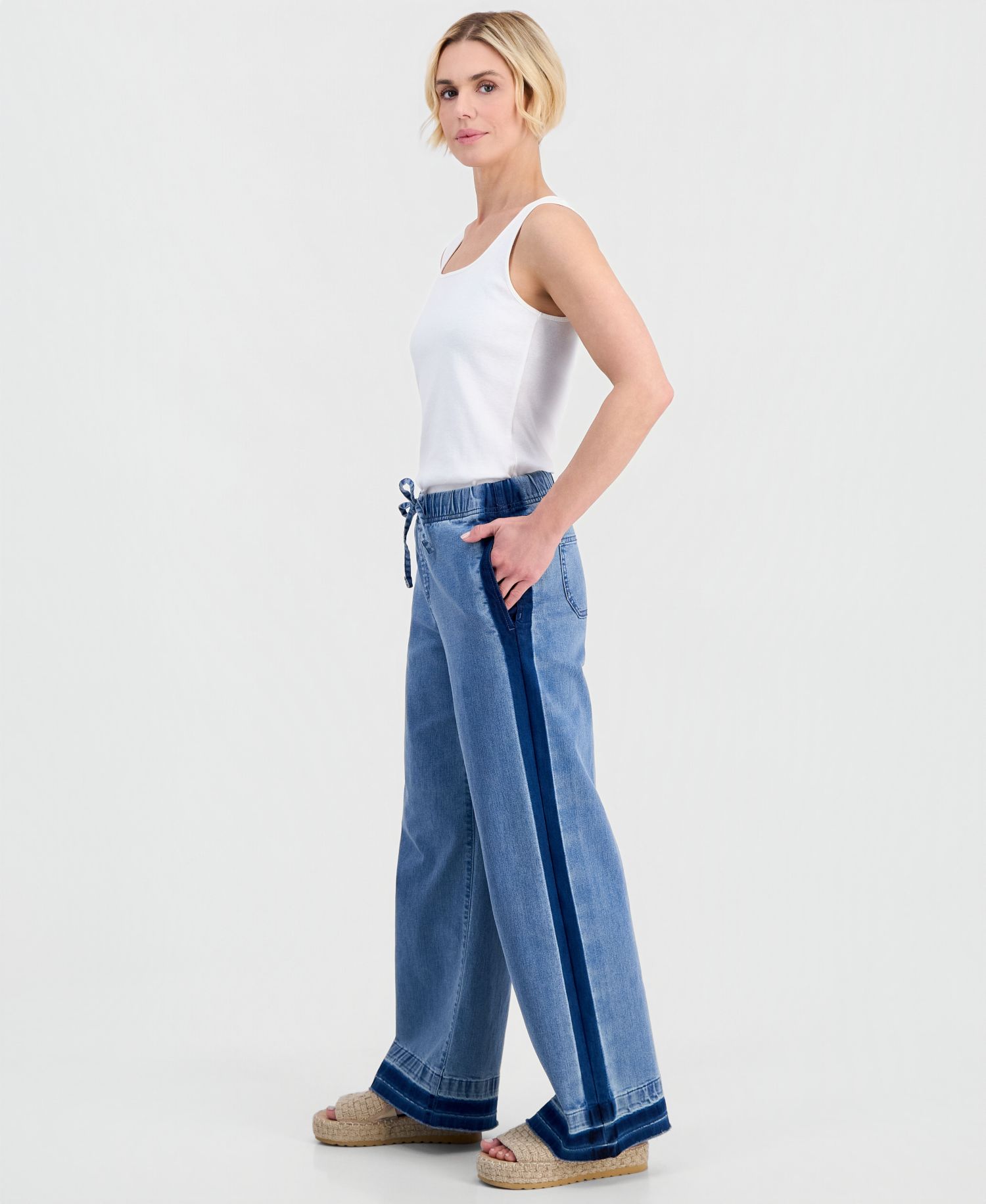 Petite High-Rise Two-Tone Pull-On Wide-Leg Pants