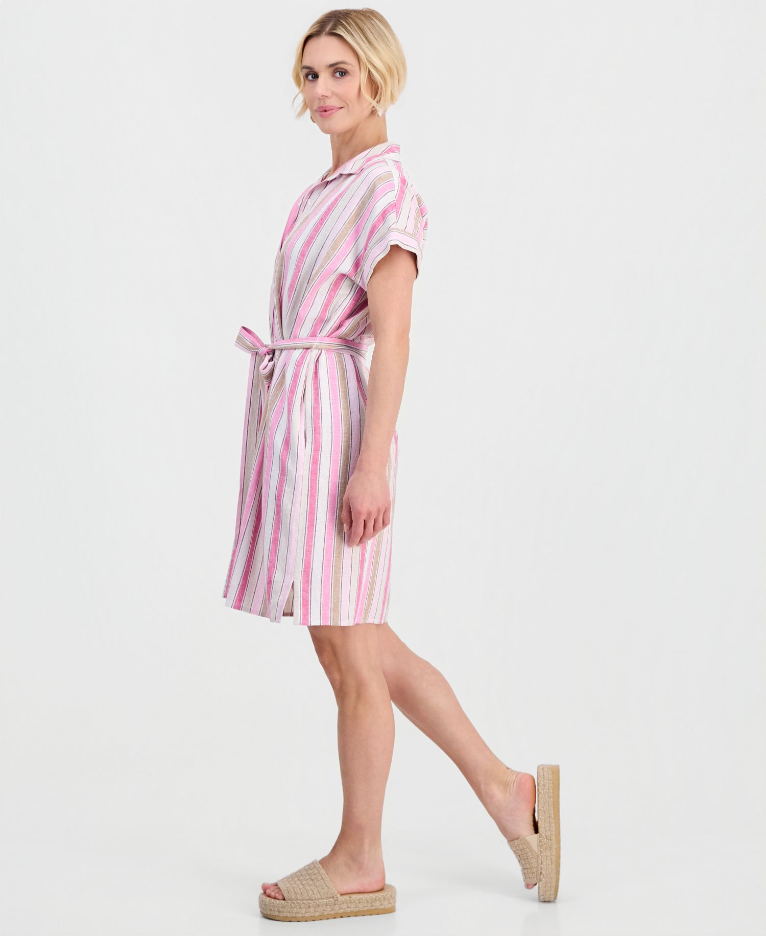 Petite Striped Short-Sleeve Shirtdress