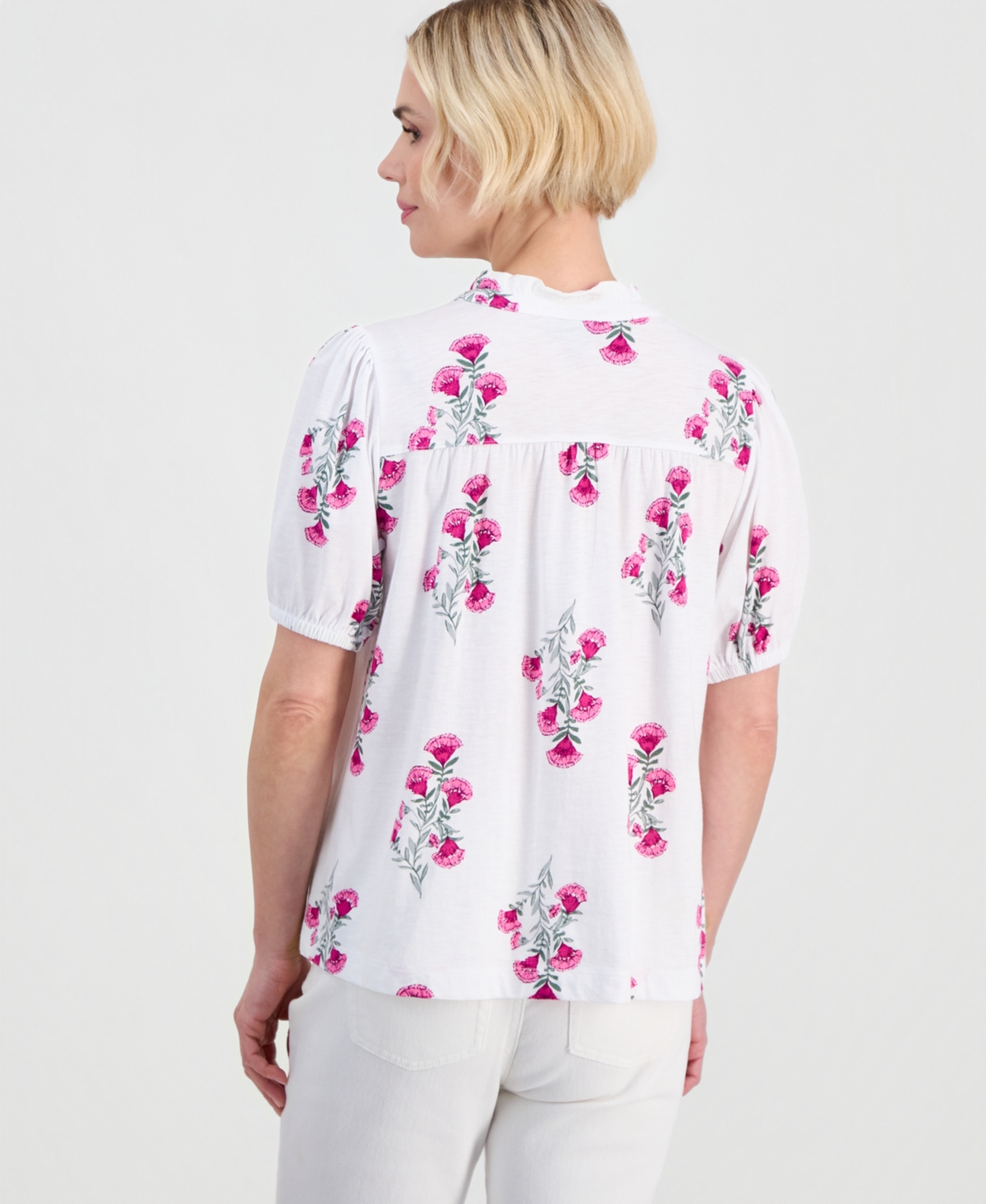Style & Co Petite Floral-Print Puff-Sleeve Top, Macy's Exclusive