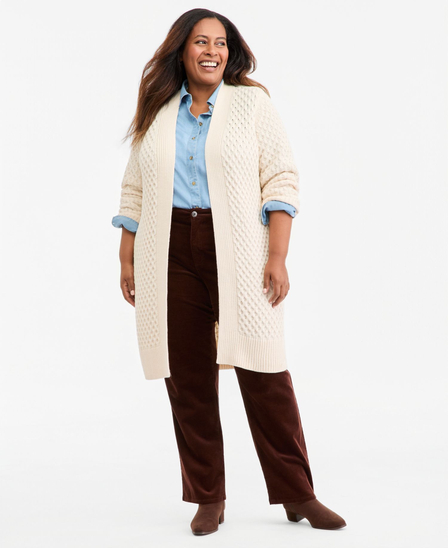 Petite Honeycomb-Knit Open-Front Long Cardigan
