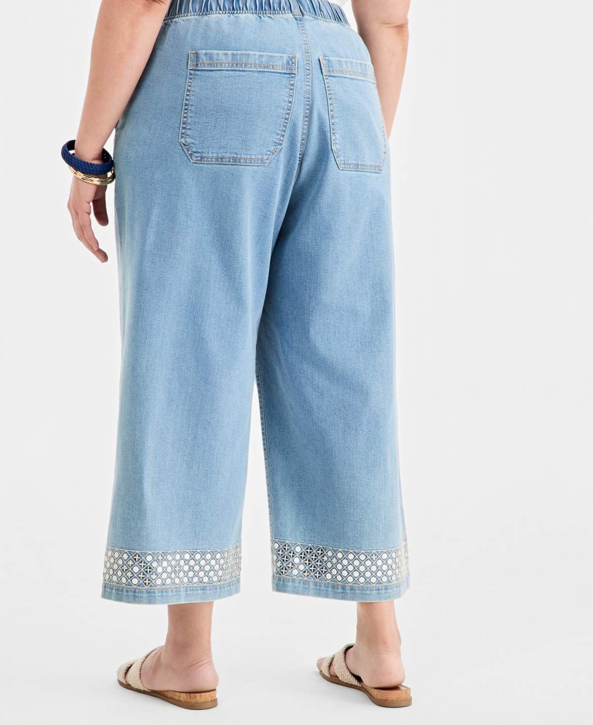 Style & Co Plus Sequin-Trim High-Rise Wide-Leg Pants, Macy's Exclusive