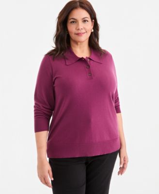 Plus Size Long-Sleeve Polo Sweater