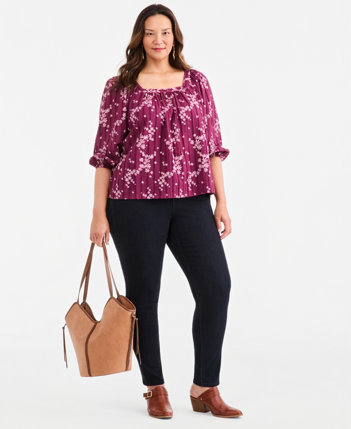 Style & Co Plus Printed Square Neck Top, Macy's Exclusive