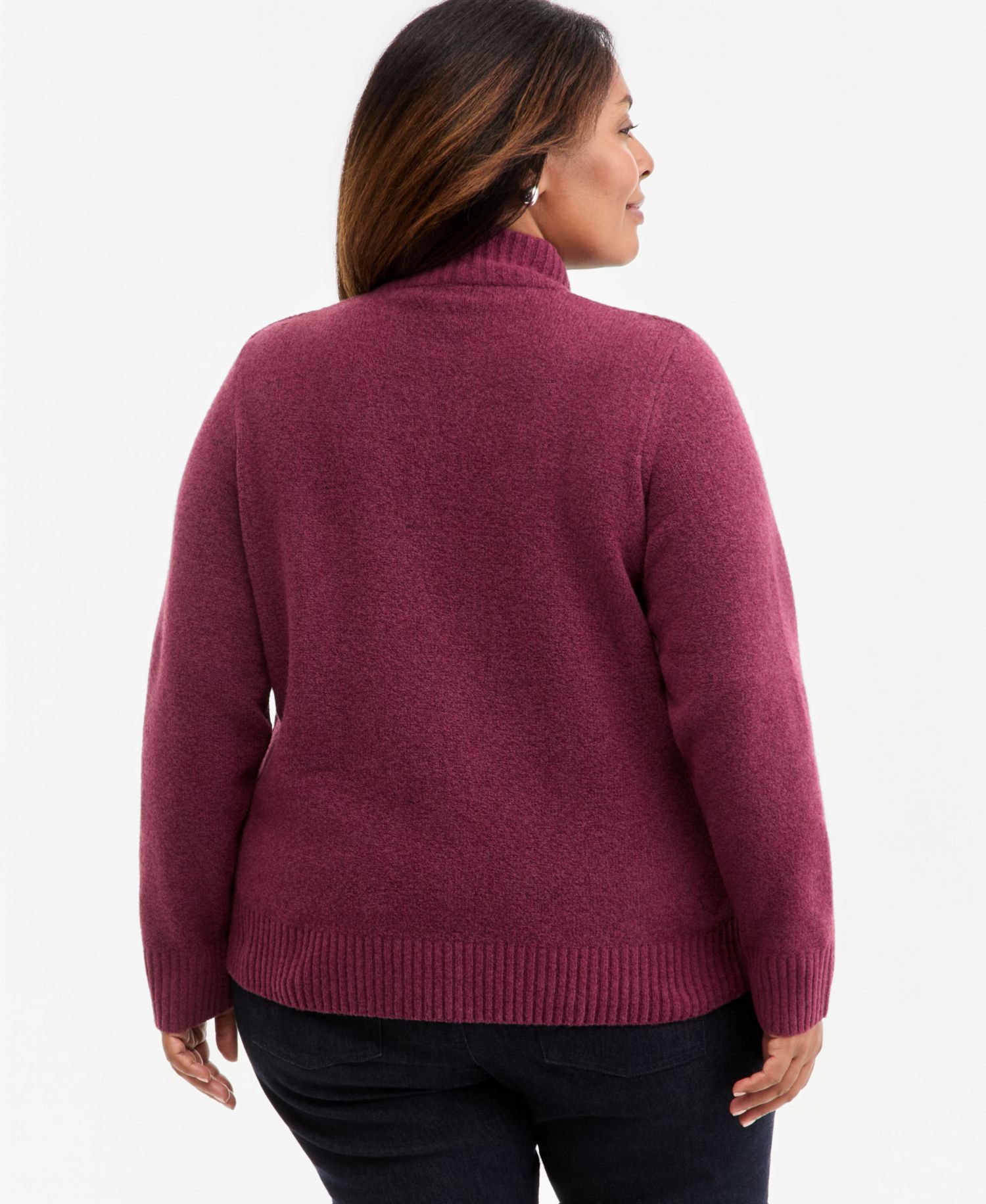 Plus Cable Split Mockneck Long-Sleeve Sweater