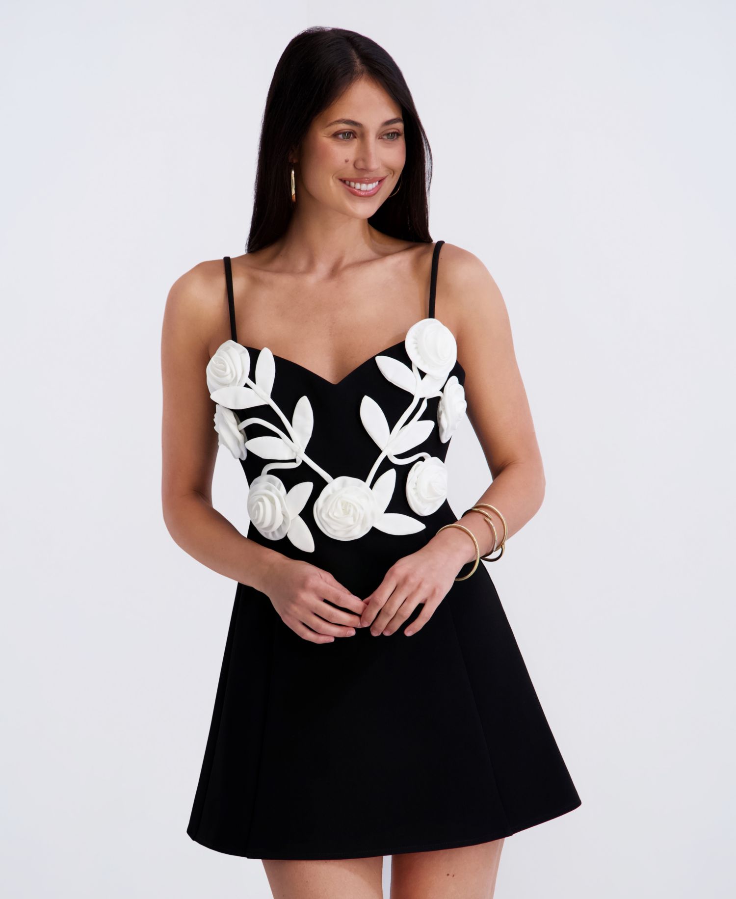 Women's 3D Floral Applique Detail Mini Dress