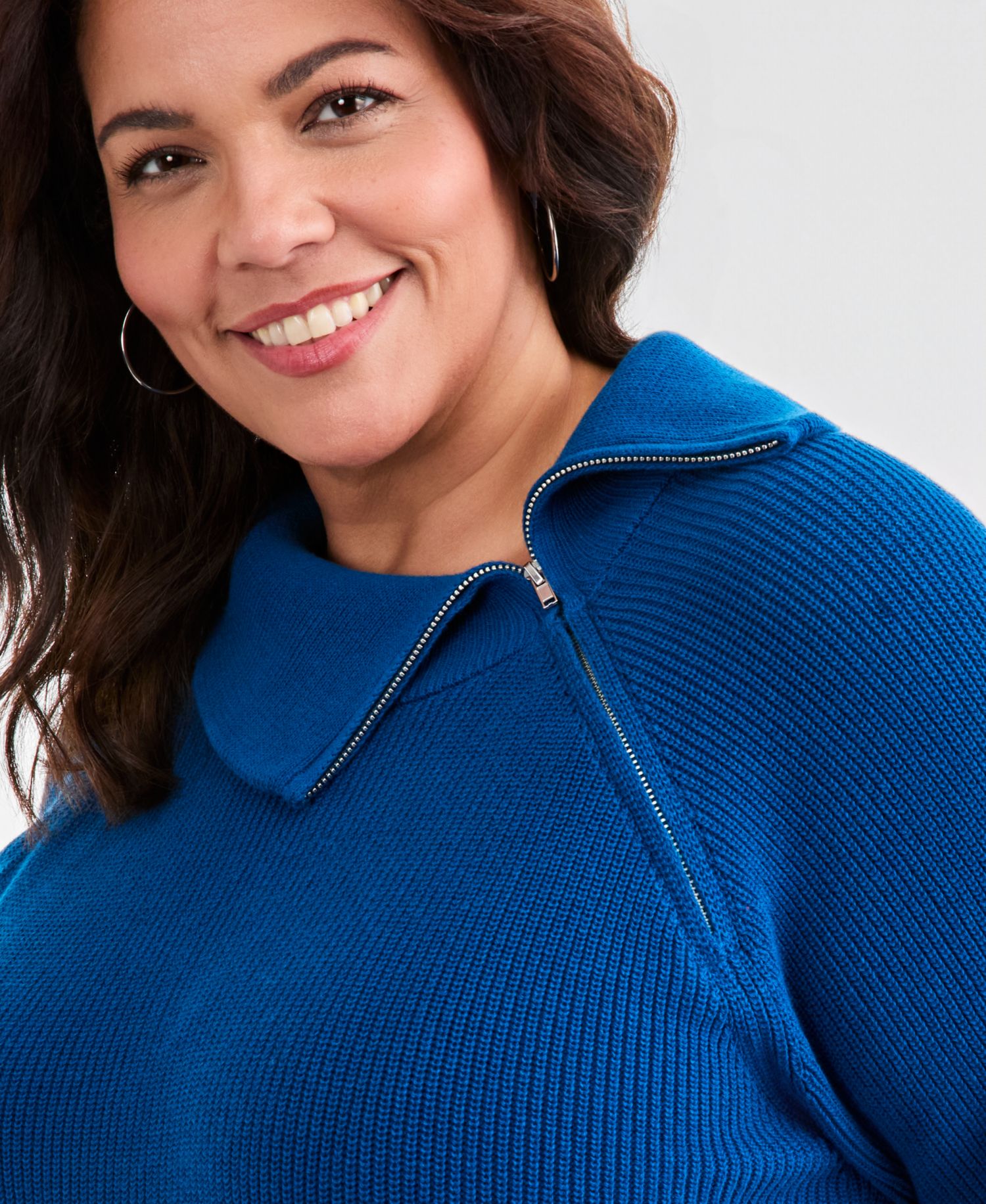 Petite High-Neck Zip Cotton Sweater