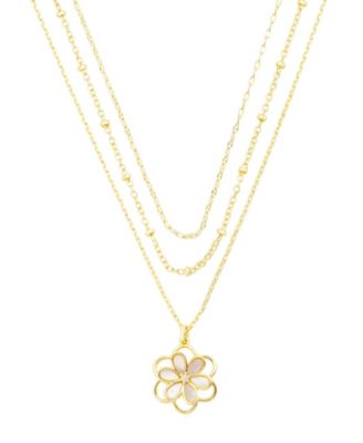 Cubic Zirconia and Imitation Pearl Floral Pendant Trio Necklace Set