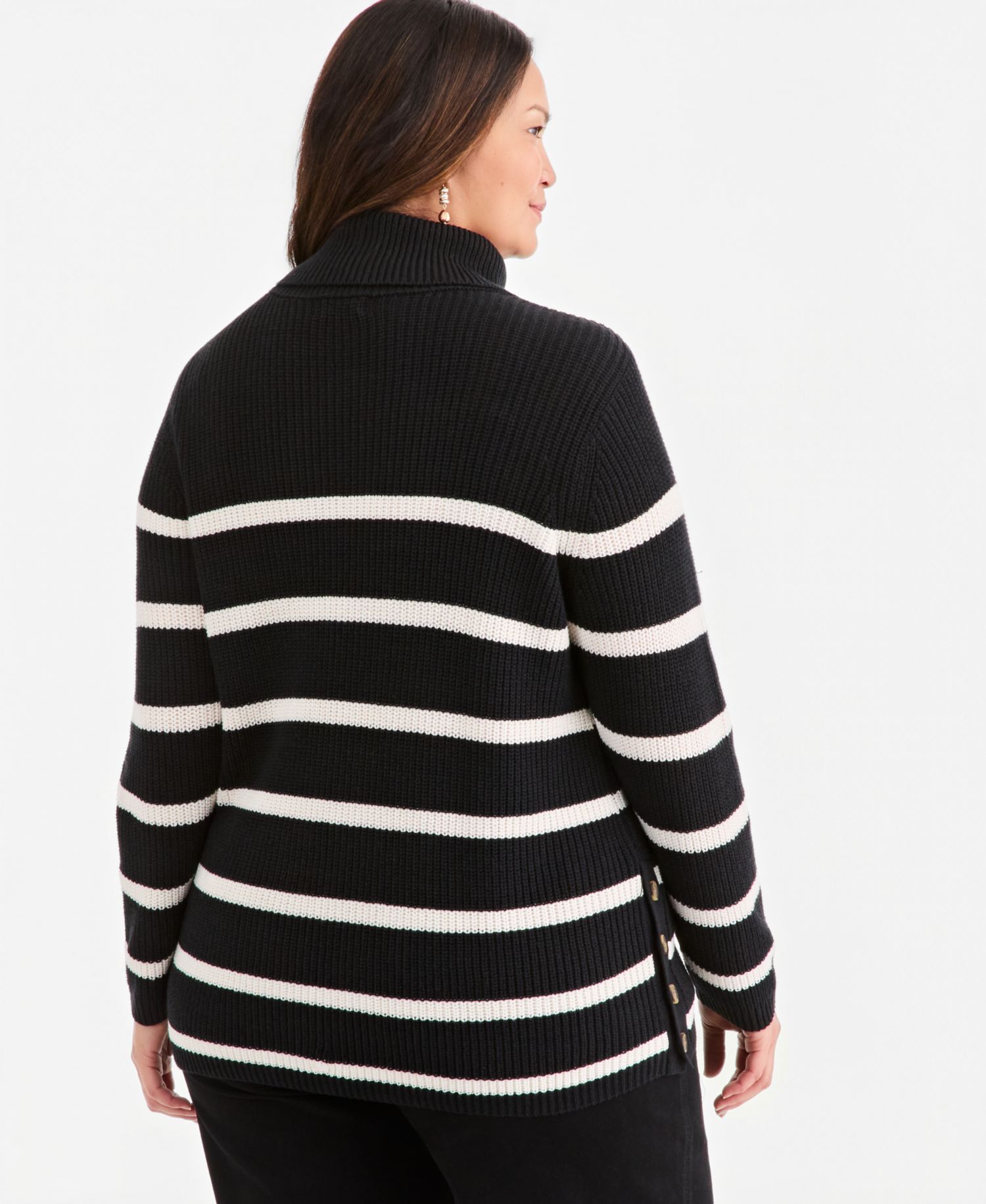 Plus Size Striped Rib Tunic Turtleneck Sweater